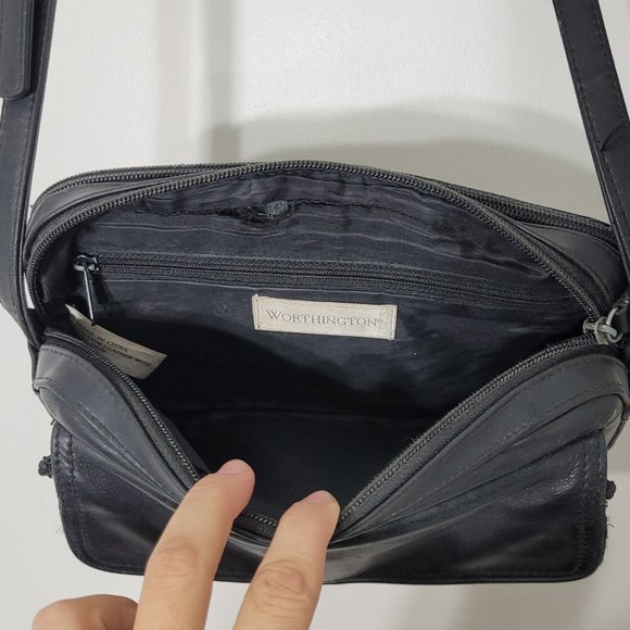Worthington Rectangle Zip Top Purse Shoulder Bag Crossbody Black Leather Casual - Picture 11 of 15